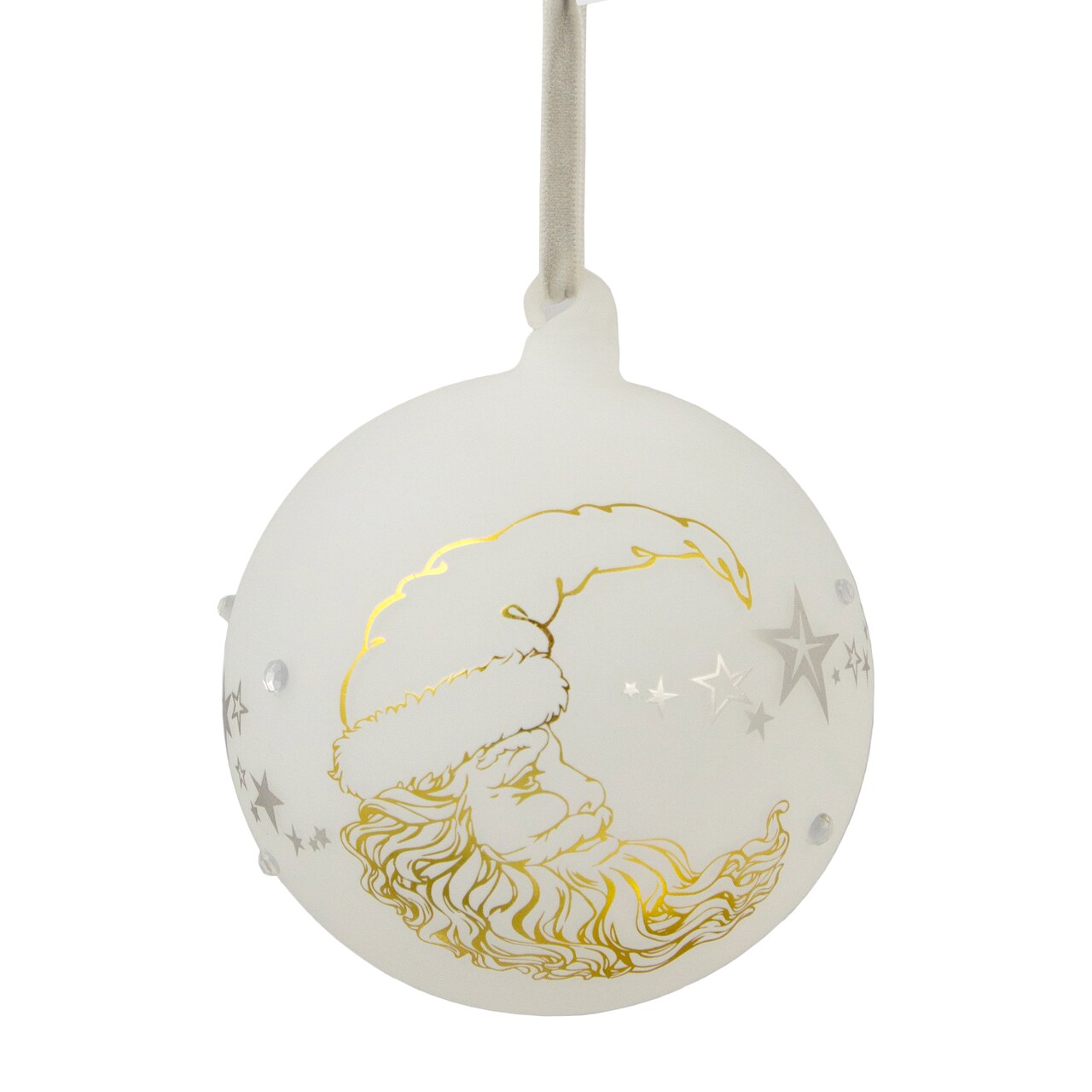 Northlight 4.5&#x22; Moon Santa &#x27;Dreams Come True&#x27; Frosted Glass Christmas Ornament